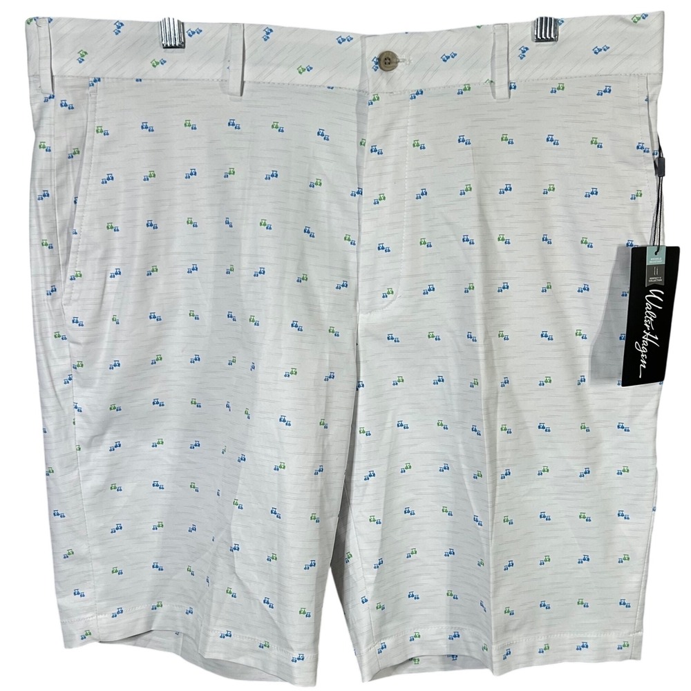 Walter Hagen Mens 38 Perfect 11 Shorts Golf Cart Print White Wrinkle Resistant